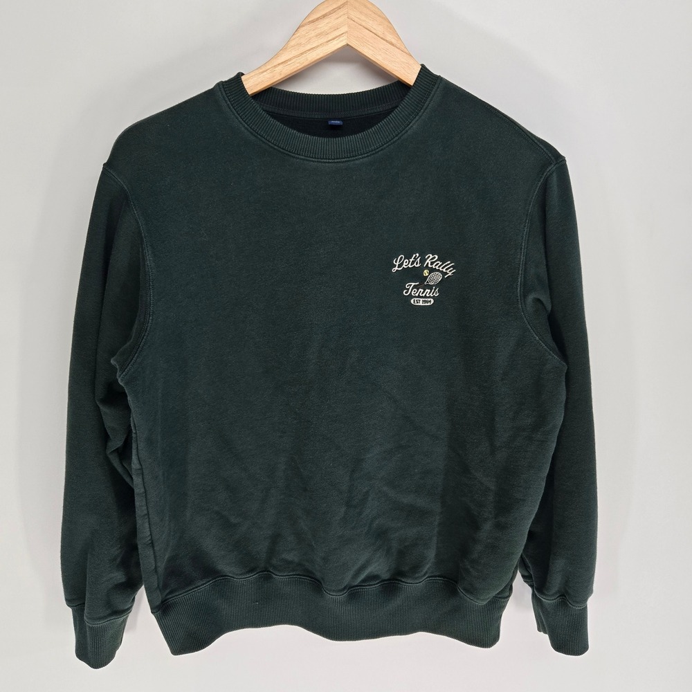 Uniqlo Sweatshirt Girls 13 Green Lets Rally Tennis Graphic Crewneck Fleece